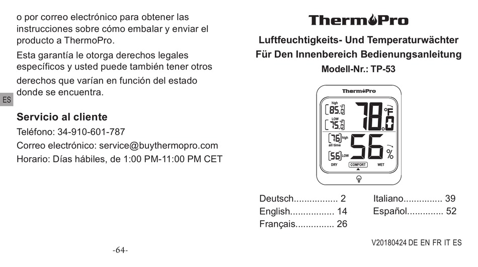 THERMOPRO TP-53 INSTRUCTION MANUAL Pdf Download | ManualsLib
