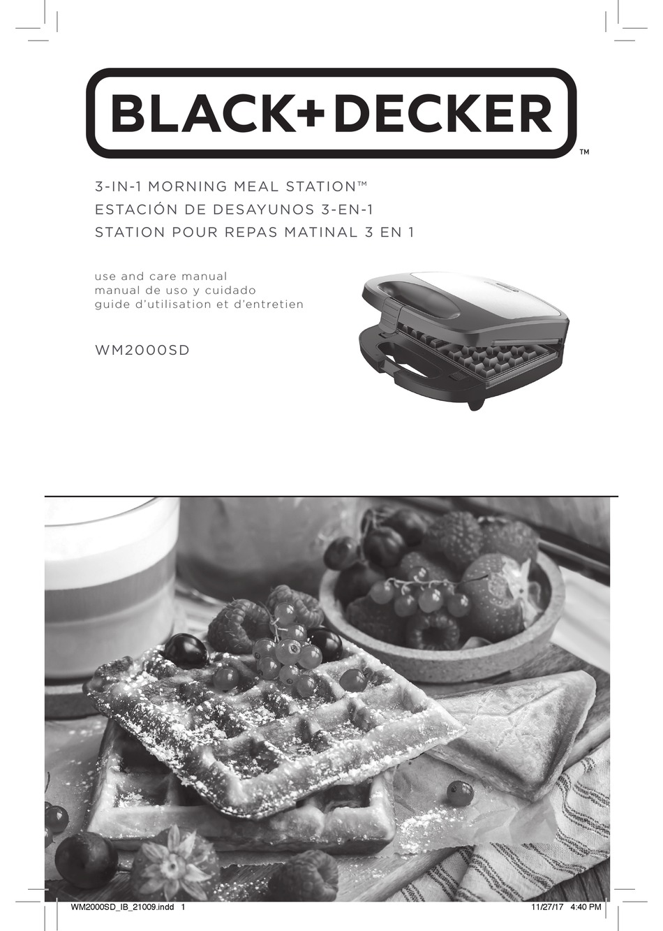 BLACK+DECKER 3IN1 MORNING MEAL STATION WM2000SD WAFFLE MAKER USE AND