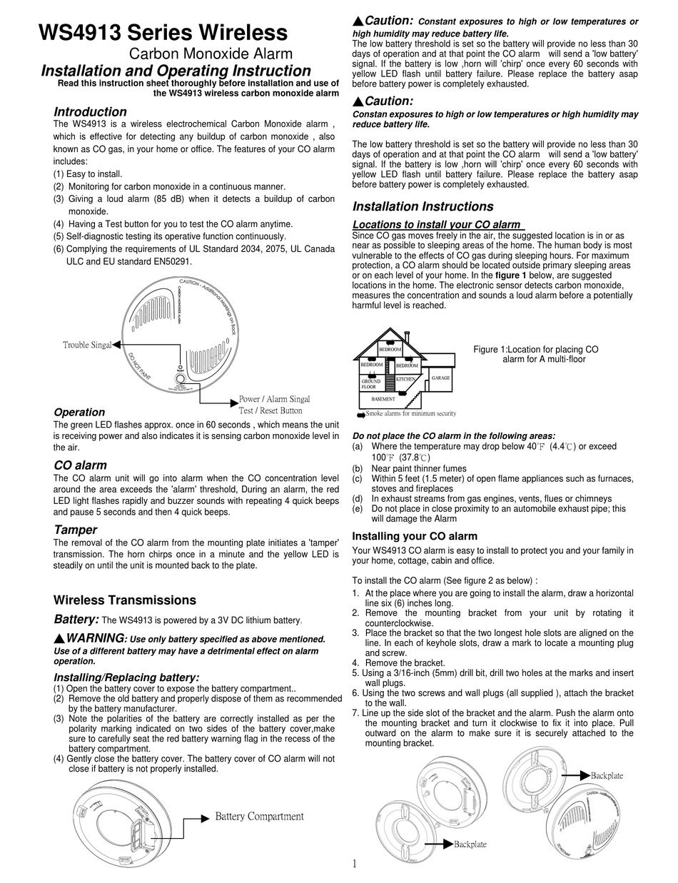 Wireless CO Detector, Carbon Monoxide Monitor - WS4913