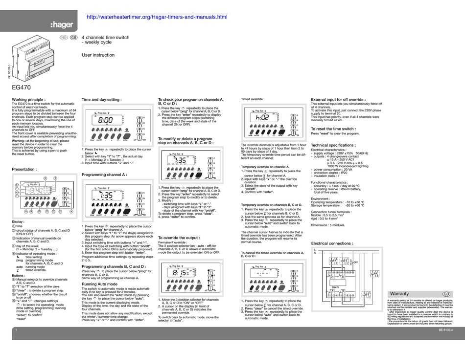 HAGER EG470 TIMER INSTRUCTIONS FOR USE ManualsLib