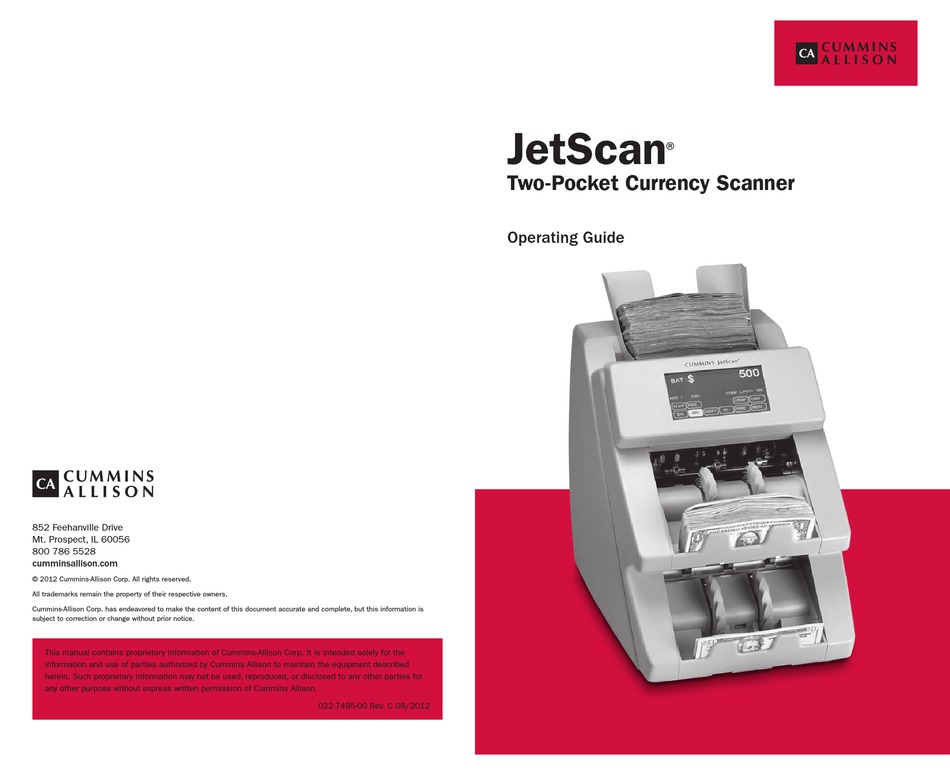CUMMINS ALLISON JETSCAN BANK NOTE VALIDATOR OPERATING MANUAL ManualsLib