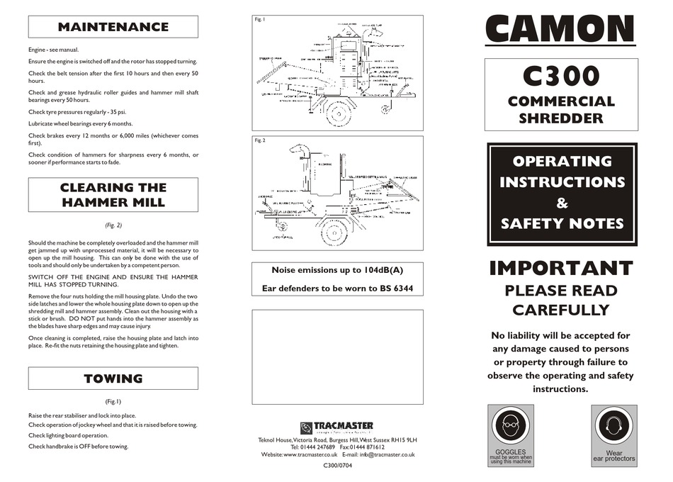 TRACMASTER CAMON C300 PAPER SHREDDER OPERATING INSTRUCTIONS & SAFETY NOTES ManualsLib
