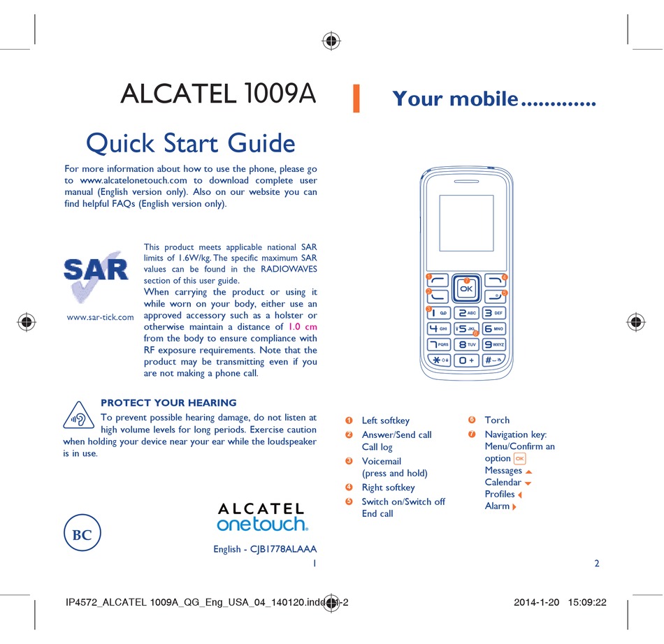 ALCATEL 1009A QUICK START MANUAL Pdf Download | ManualsLib