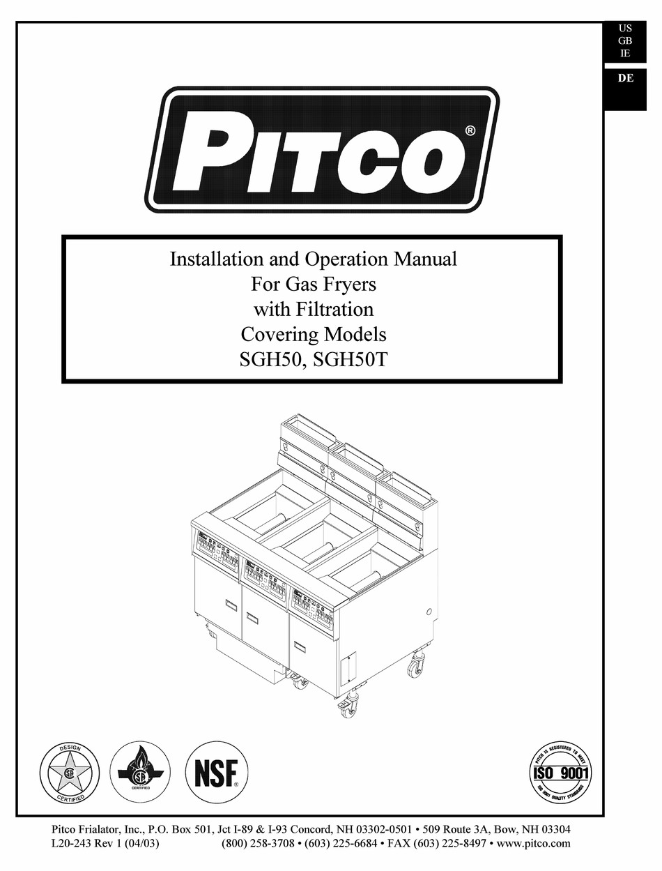 PITCO SGH50 FRYER INSTALLATION AND OPERATION MANUAL ManualsLib