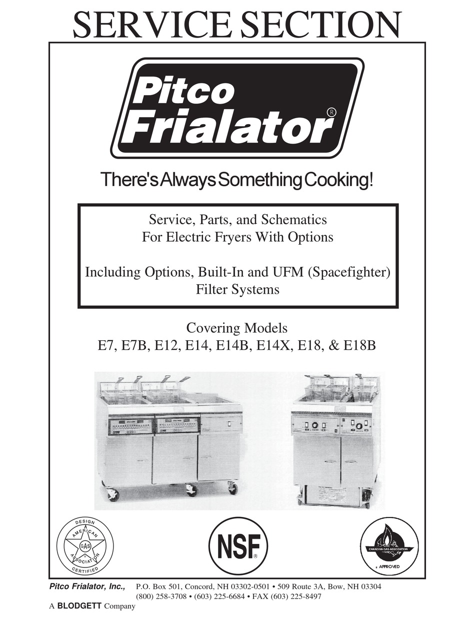 PITCO E7 FRYER SERVICE, PARTS AND SCHEMATICS ManualsLib