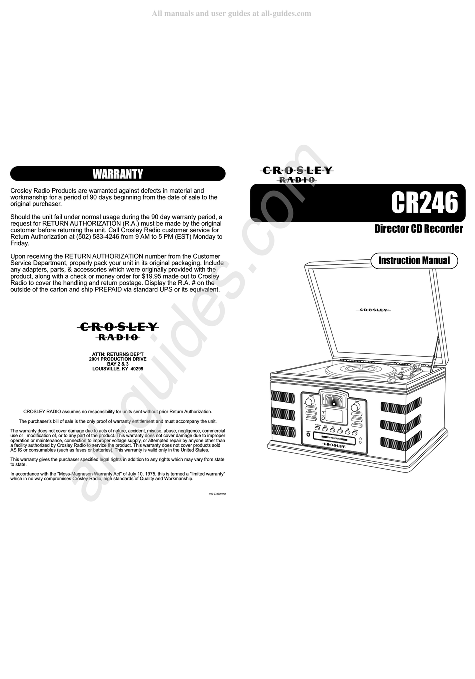 CROSLEY CR246 INSTRUCTION MANUAL Pdf Download ManualsLib