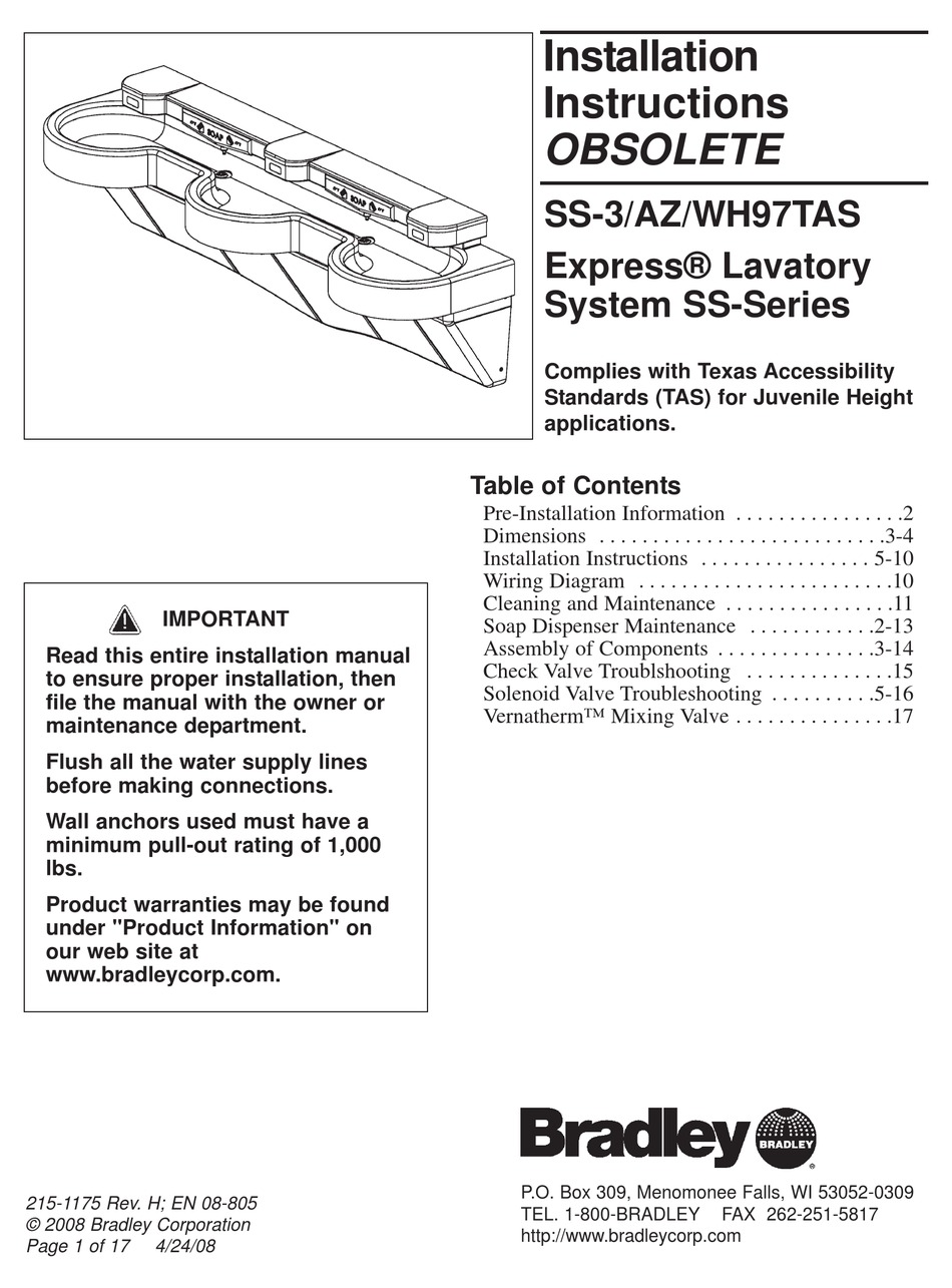 BRADLEY EXPRESS SS SERIES INSTALLATION INSTRUCTIONS MANUAL Pdf Download ...
