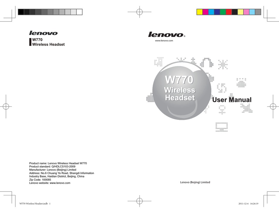 LENOVO W770 HEADSET USER MANUAL 