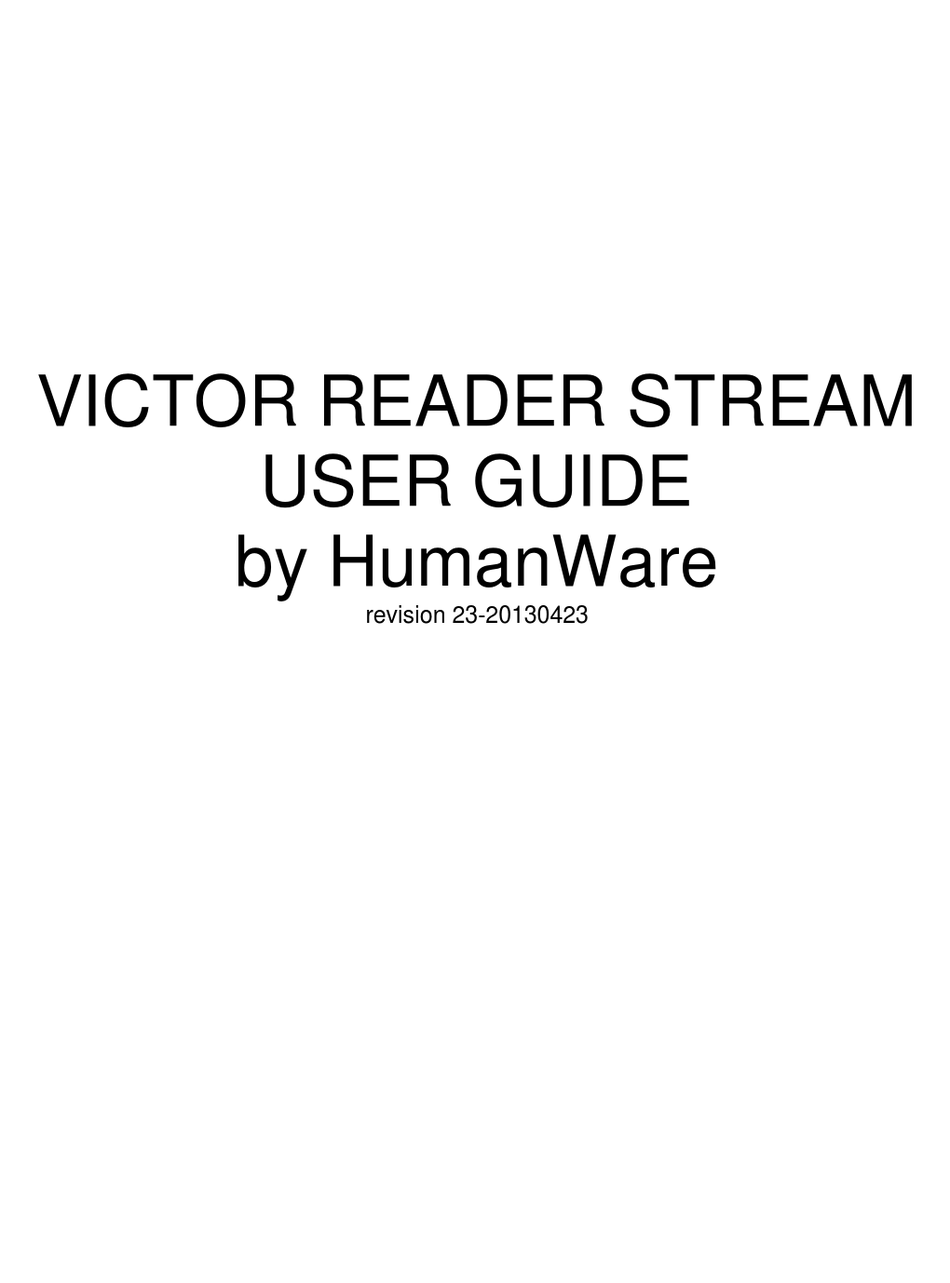 HUMANWARE VICTOR READER STREAM TURNTABLE USER MANUAL ManualsLib