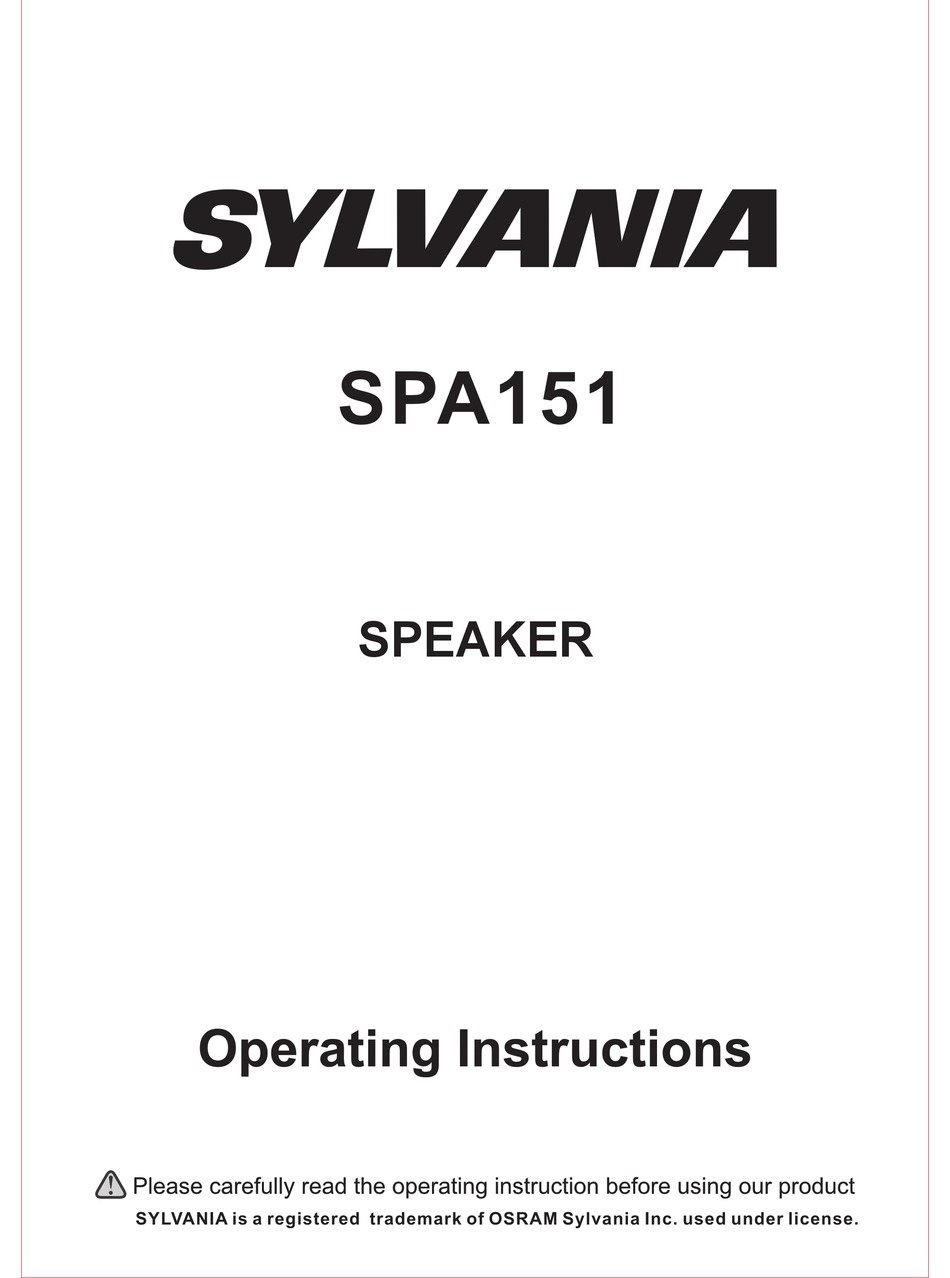 SYLVANIA SPA151 OPERATING INSTRUCTIONS MANUAL Pdf Download | ManualsLib