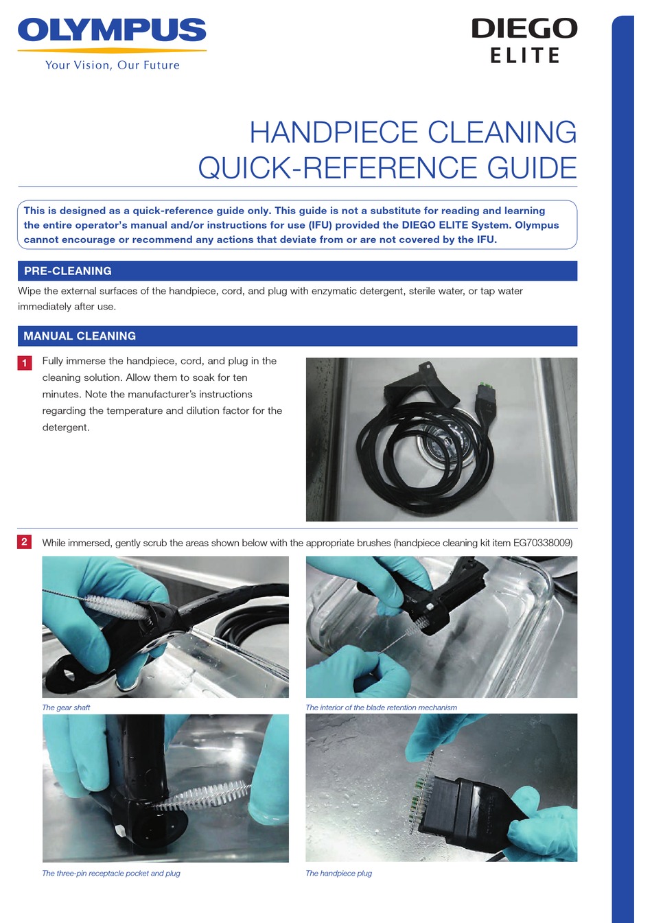 OLYMPUS DIEGO ELITE ULTRASONIC JEWELRY CLEANER QUICK REFERENCE MANUAL
