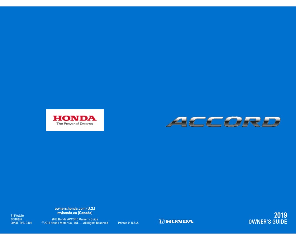 Honda Accord 2019 Owner S Manual Pdf Download Manualslib