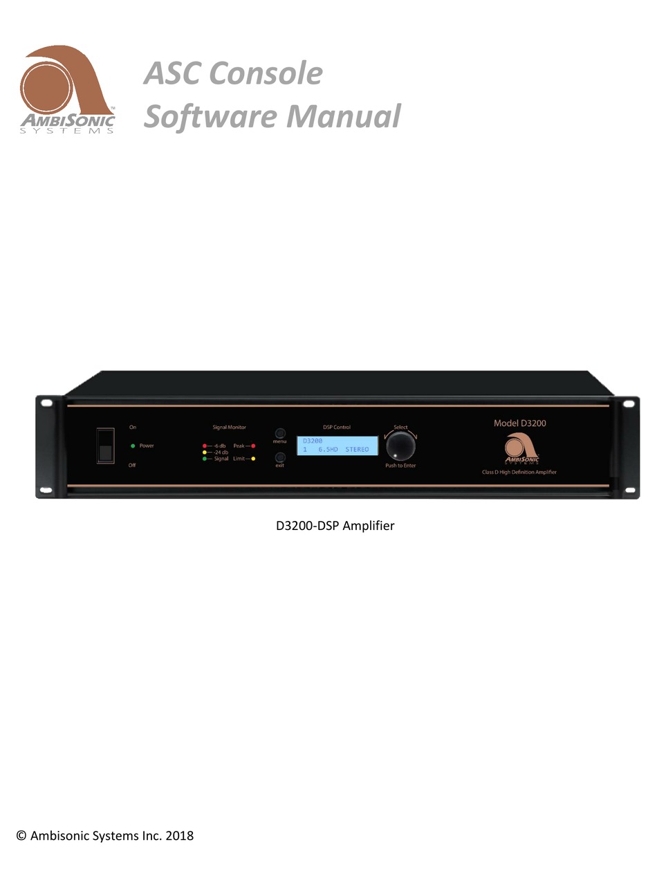 AMBISONIC SYSTEMS D3200 AMPLIFIER SOFTWARE MANUAL ManualsLib