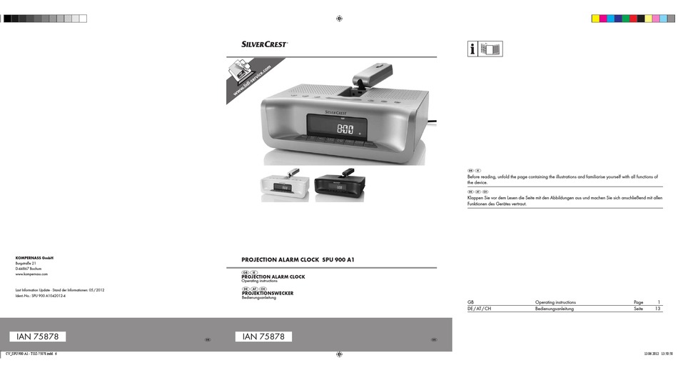 SILVERCREST SPU 900 A1 ALARM CLOCK OPERATING INSTRUCTIONS MANUAL