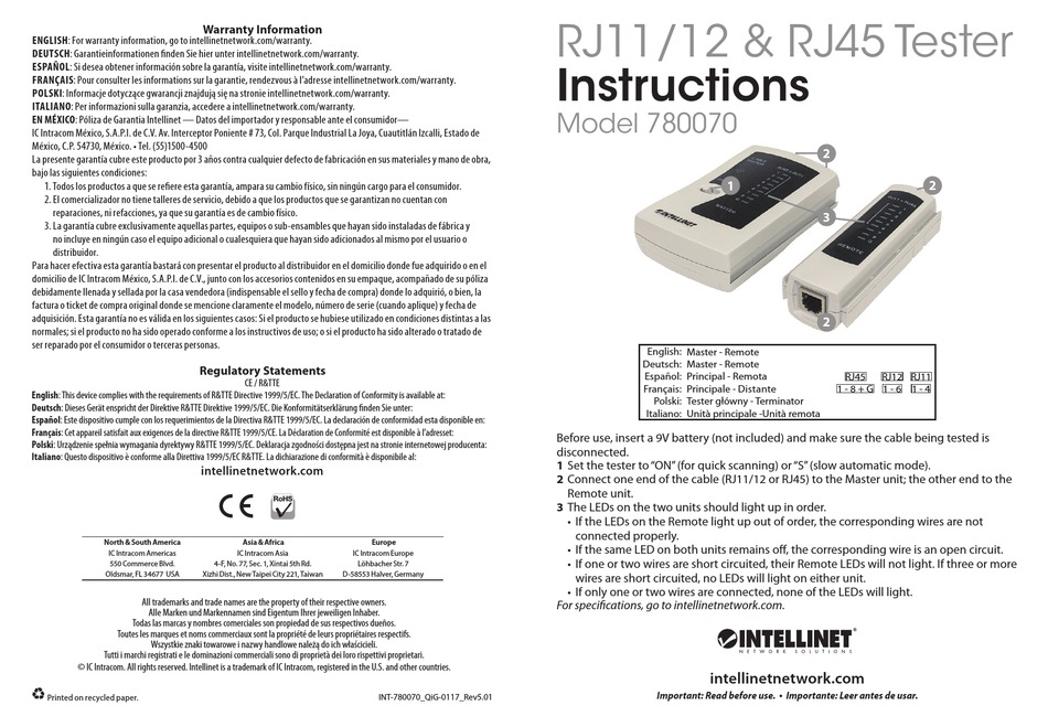 INTELLINET 780070 INSTRUCTIONS Pdf Download | ManualsLib