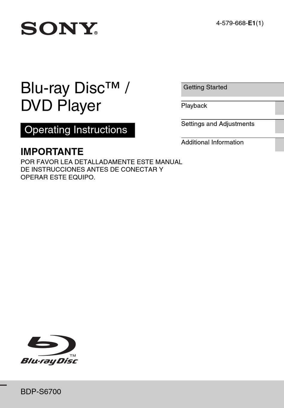 SONY BDPS6700 DVD PLAYER OPERATING INSTRUCTIONS MANUAL ManualsLib