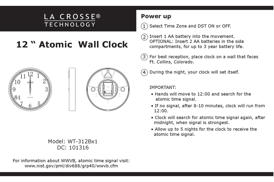 LA CROSSE TECHNOLOGY WT312BX1 CLOCK MANUAL ManualsLib