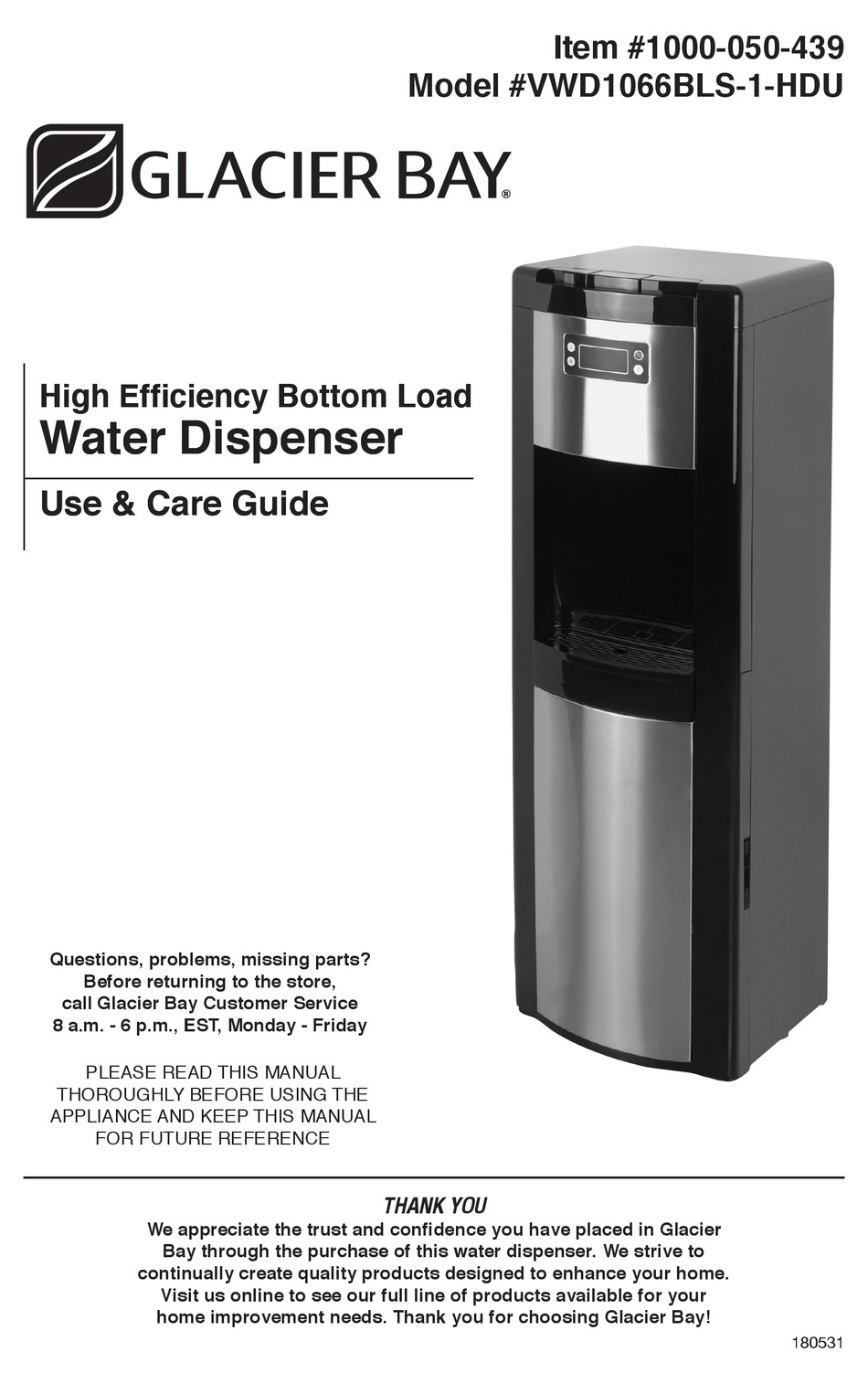 GLACIER BAY VWD1066BLS-1-HDU WATER DISPENSER USE & CARE MANUAL | ManualsLib