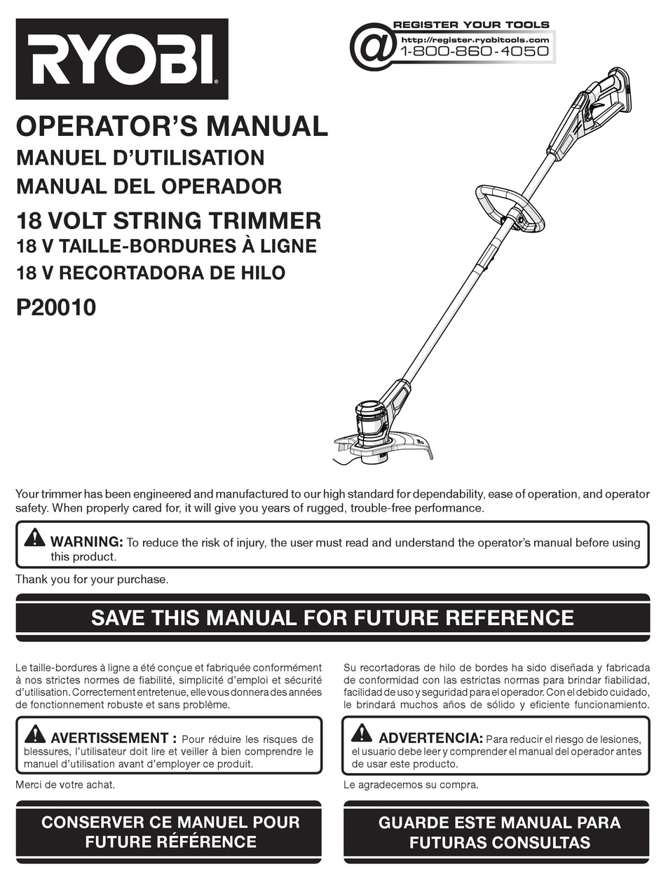 RYOBI P20010 OPERATOR'S MANUAL Pdf Download | ManualsLib