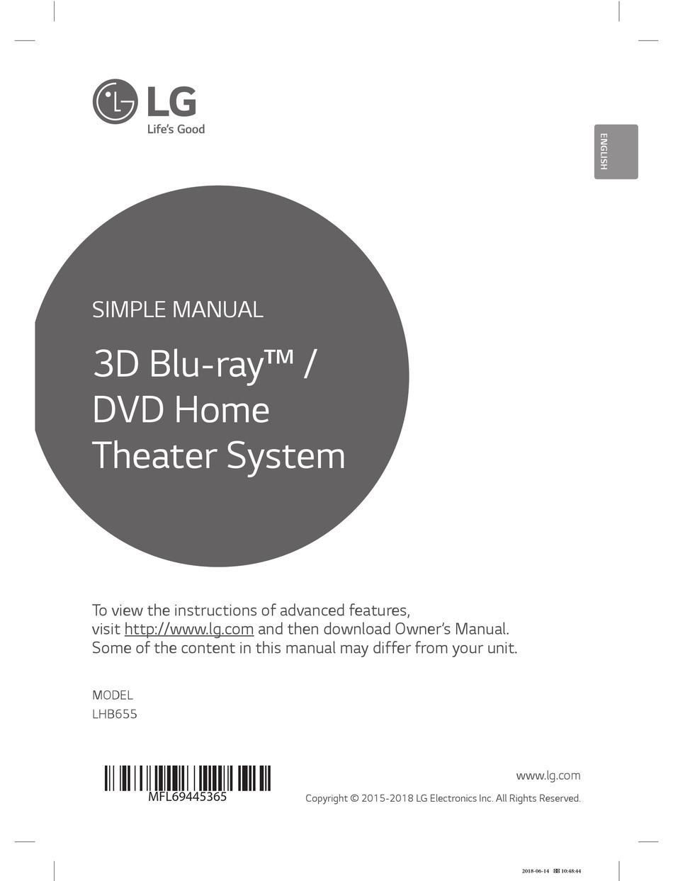 LG 3D BLURAY LHB655 HOME THEATER SYSTEM SIMPLE MANUAL ManualsLib