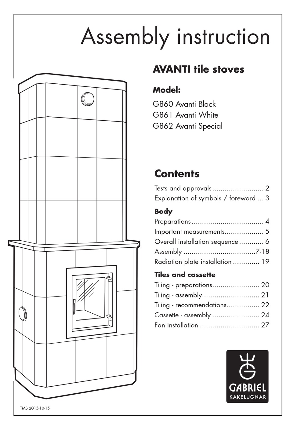 GABRIEL AVANTI G861 STOVE ASSEMBLY INSTRUCTION MANUAL ManualsLib
