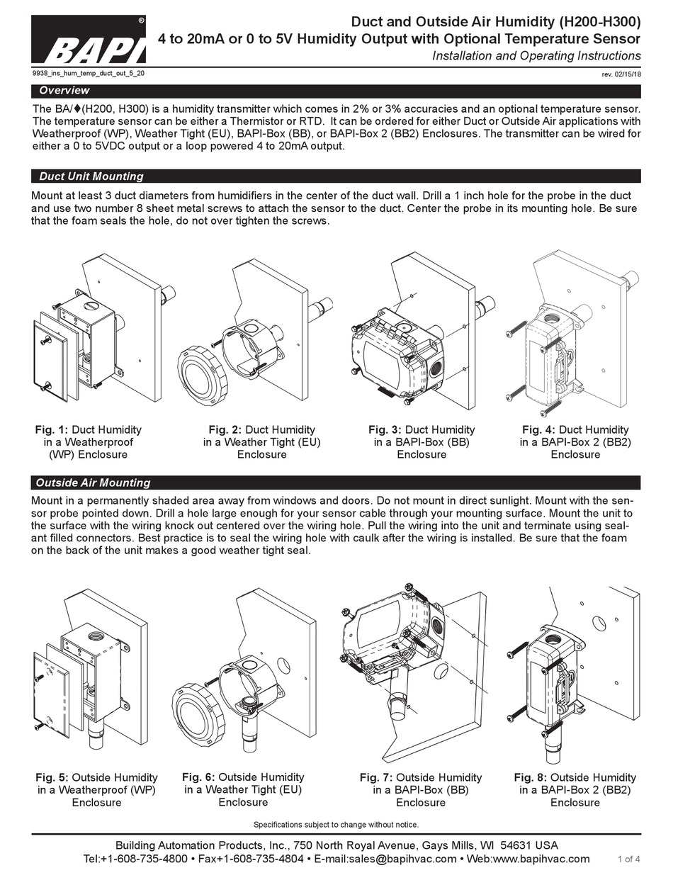 Duct Temperature Transmitter - BAPI