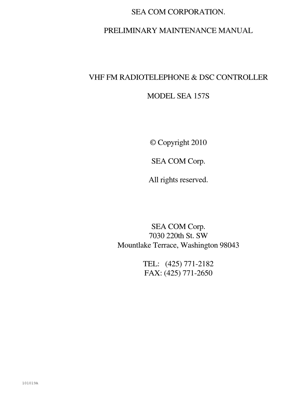 SEA 157S CONTROLLER PRELIMINARY MAINTENANCE MANUAL | ManualsLib