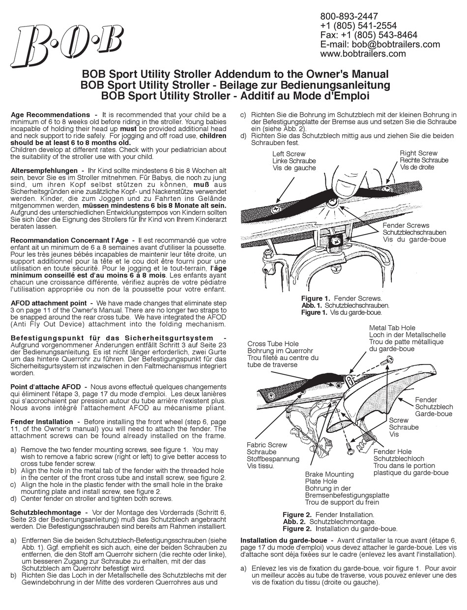 BOB SPORT UTILITY STROLLER STROLLER OWNER'S MANUAL ManualsLib