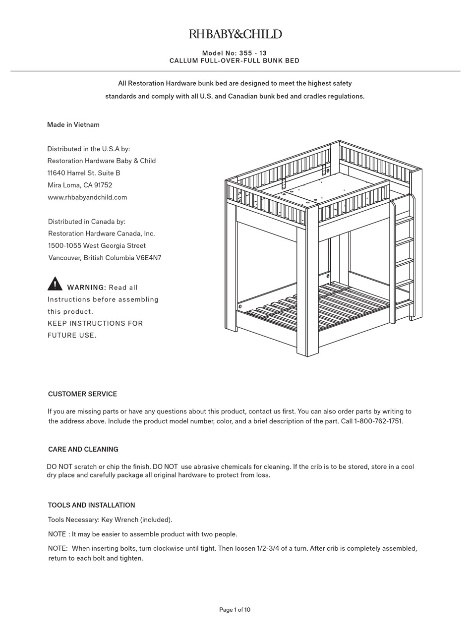 RESTORATION HARDWARE CALLUM FULL-OVER-FULL BUNK BED INDOOR FURNISHING ...