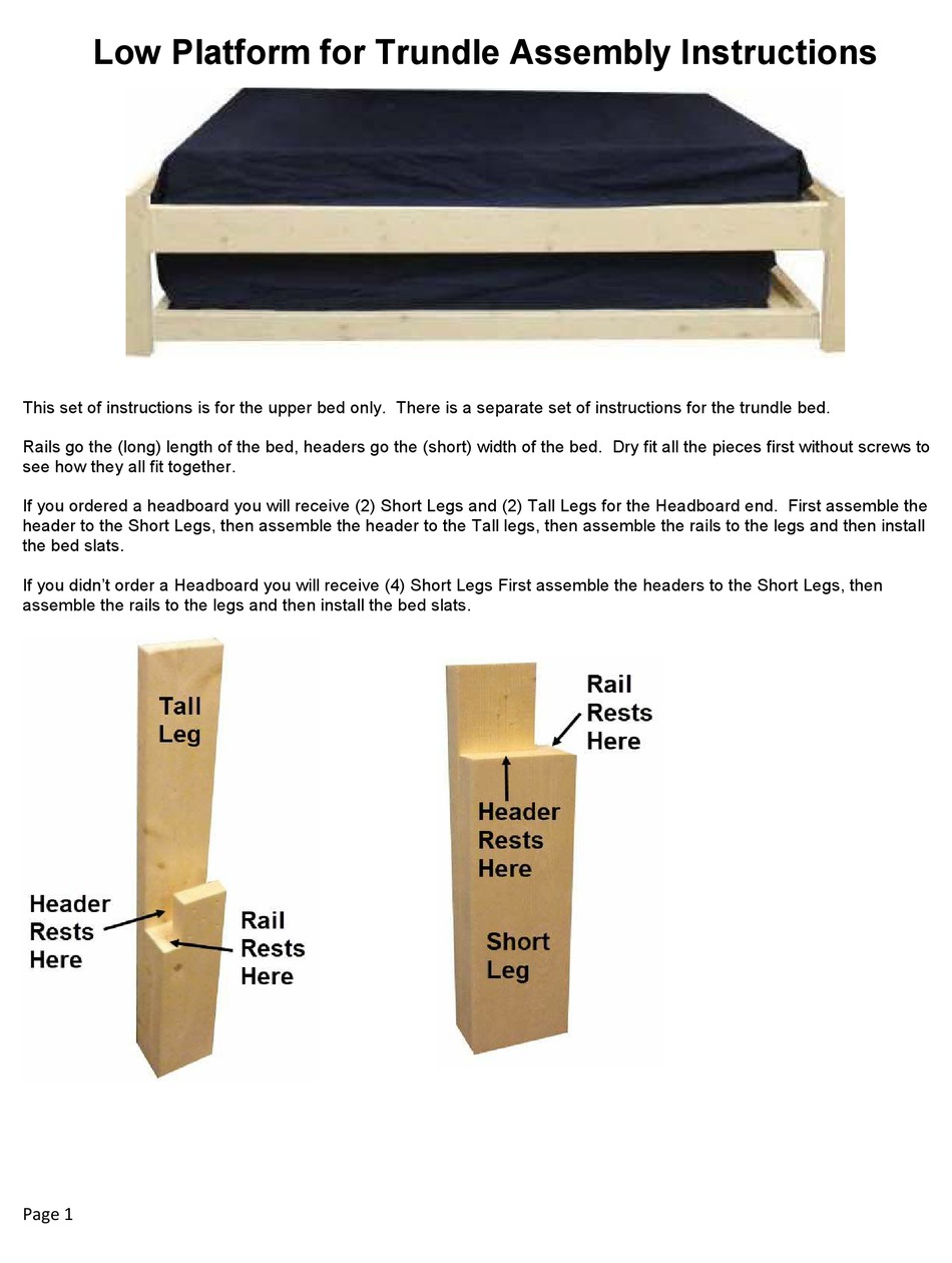 COLLEGE BED LOFTS LOW PLATFORM FOR TRUNDLE INDOOR FURNISHING ASSEMBLY