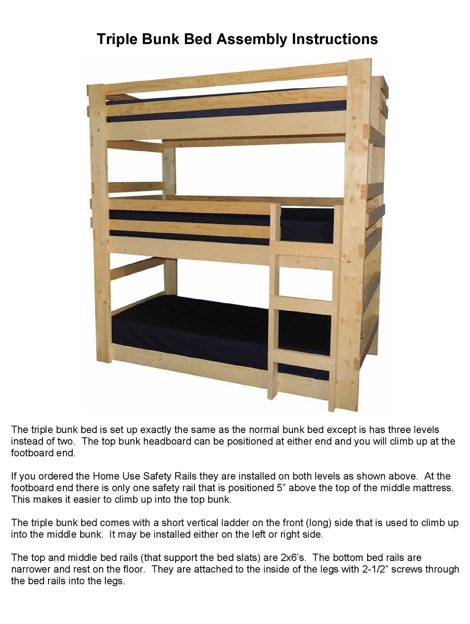 COLLEGE BED LOFTS TRIPLE BUNK BED INDOOR FURNISHING ASSEMBLY MANUAL