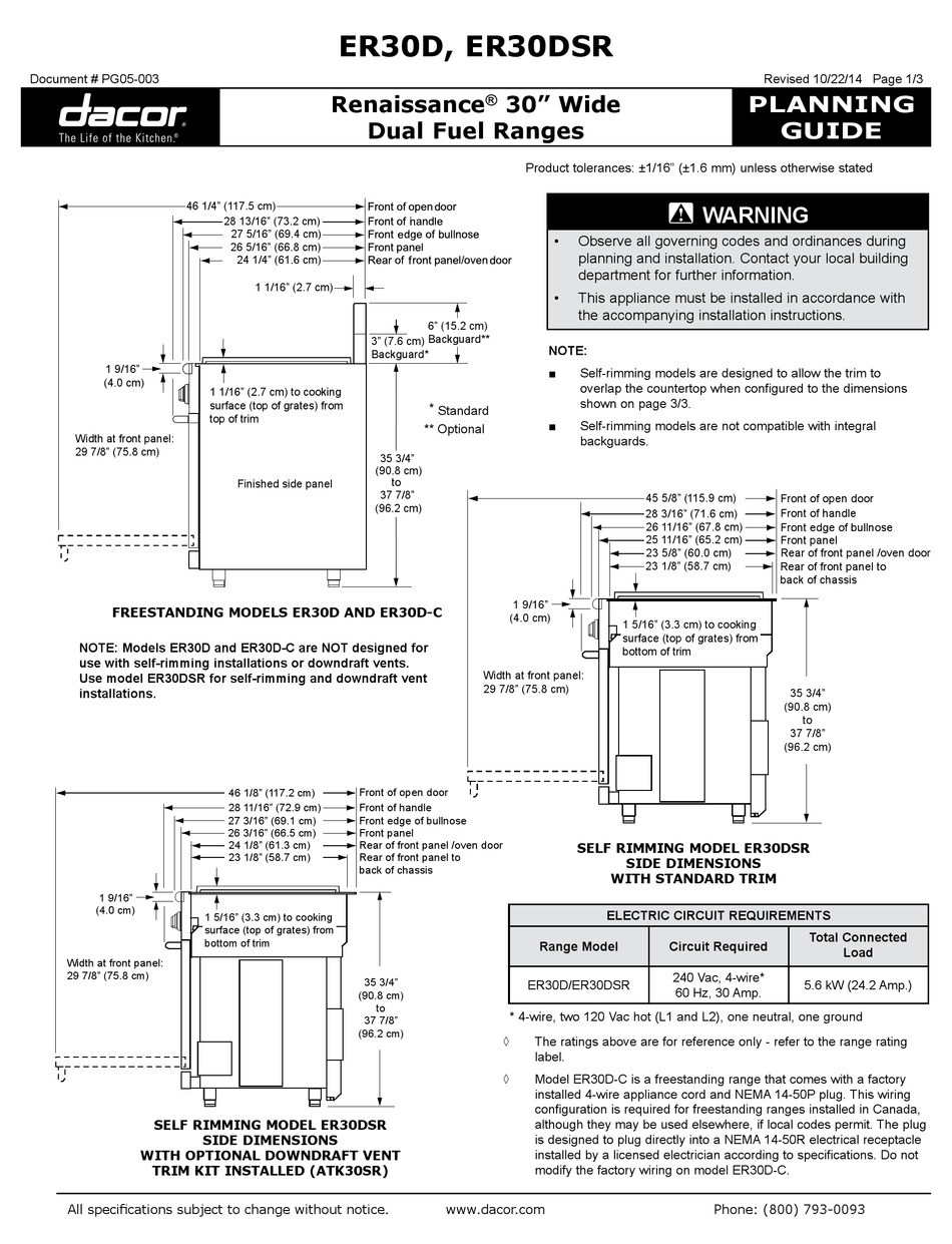 DACOR RENAISSANCE ER30D PLANNING MANUAL Pdf Download | ManualsLib