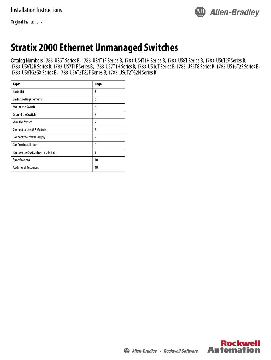 ALLEN-BRADLEY STRATIX 2000 INSTALLATION INSTRUCTIONS MANUAL Pdf