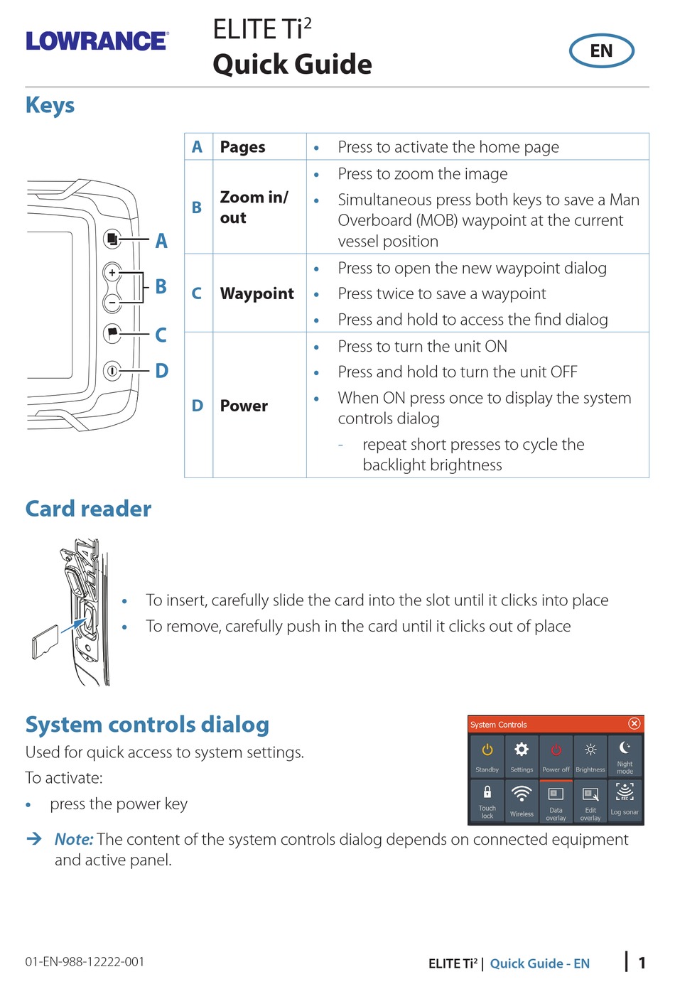 LOWRANCE ELITE TI2 QUICK MANUAL Pdf Download | ManualsLib