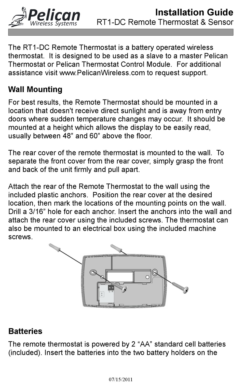 PELICAN RT1DC THERMOSTAT INSTALLATION MANUAL ManualsLib