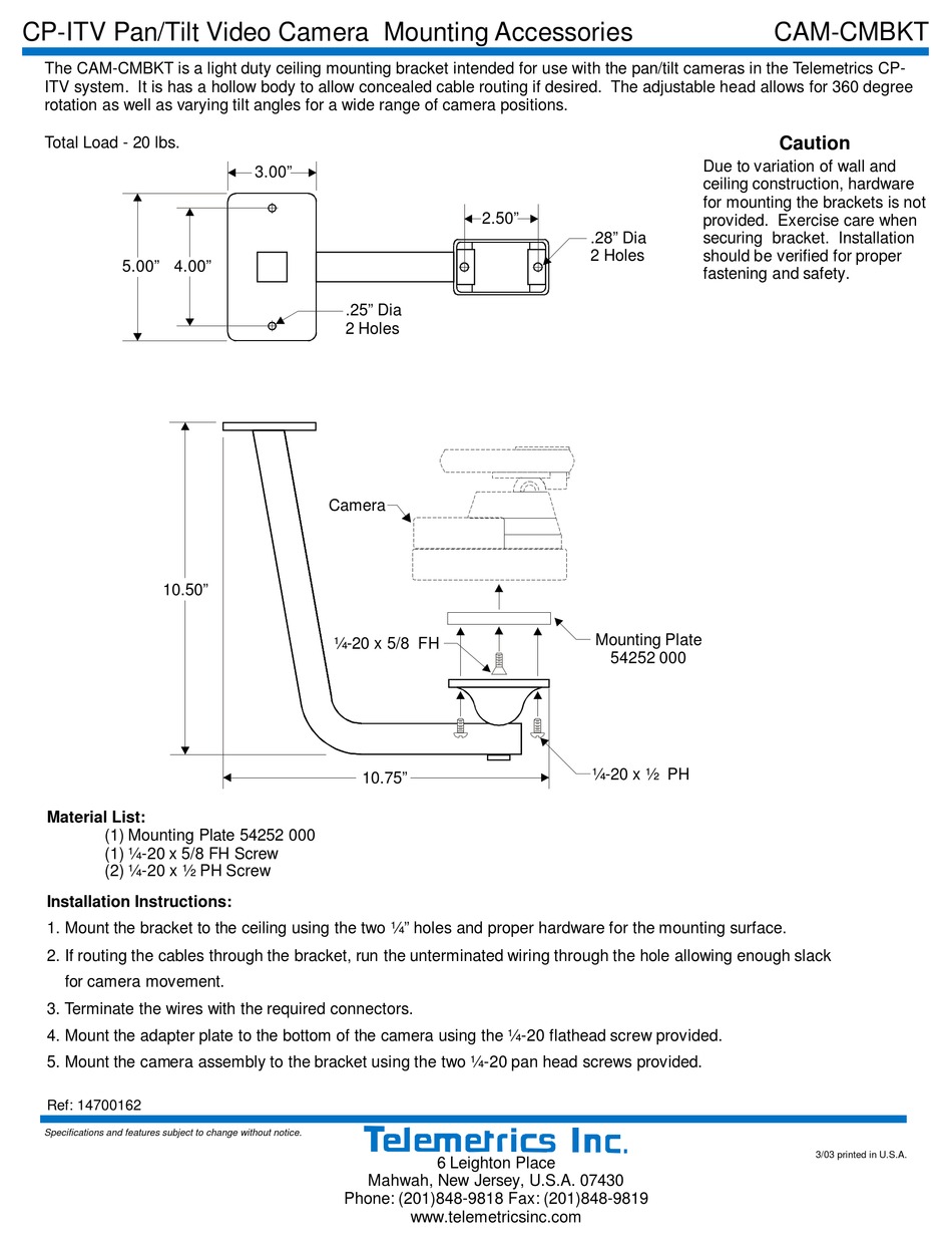 TELEMETRICS CAM-CMBKT INSTALLATION INSTRUCTIONS Pdf Download | ManualsLib