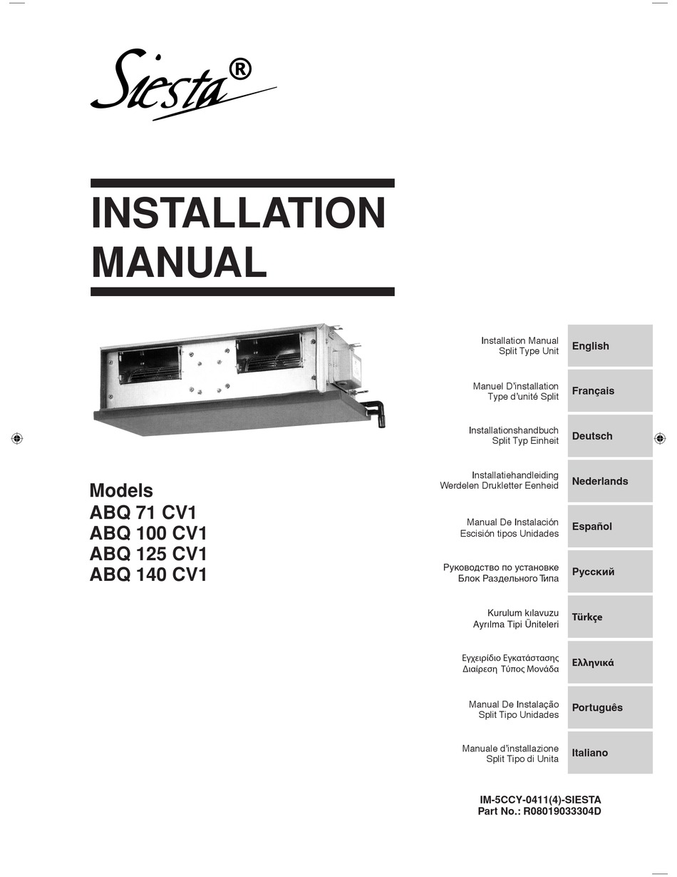 SIESTA ABQ 100 CV1 AIR CONDITIONER INSTALLATION MANUAL ManualsLib