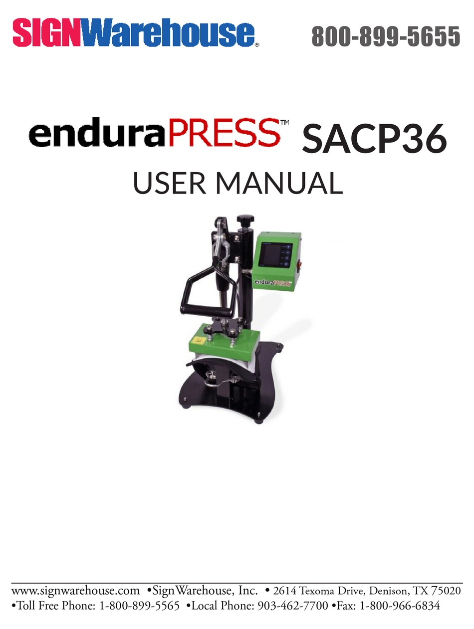 SIGNWAREHOUSE ENDURAPRESS SACP36 POWER TOOL USER MANUAL ManualsLib