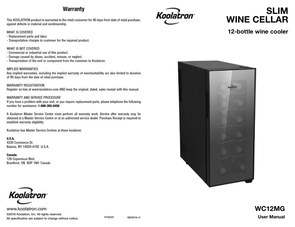 KOOLATRON WC12MG WINE COOLER USER MANUAL ManualsLib