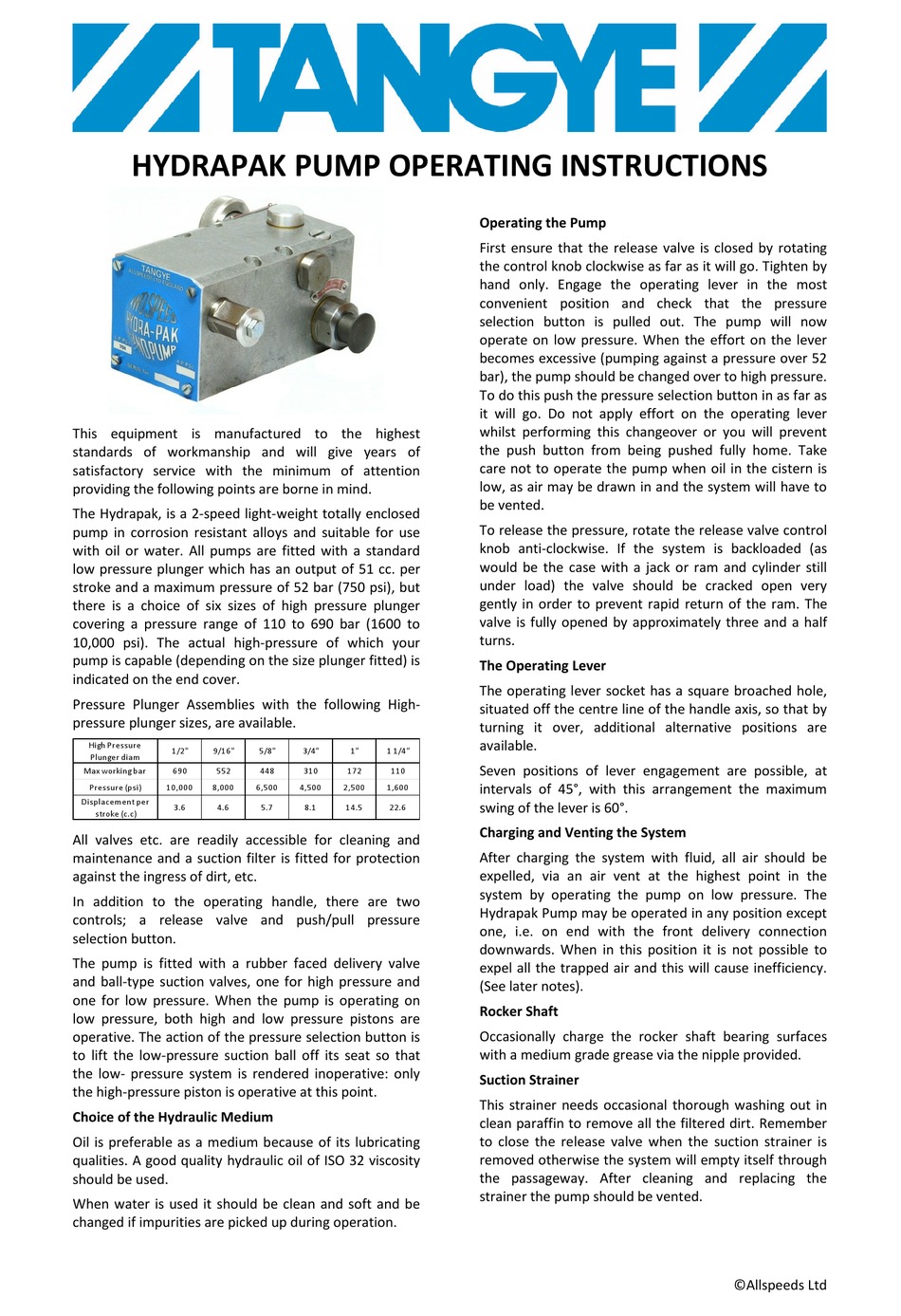 Tangye Hydrapak Operating Instructions Pdf Download Manualslib