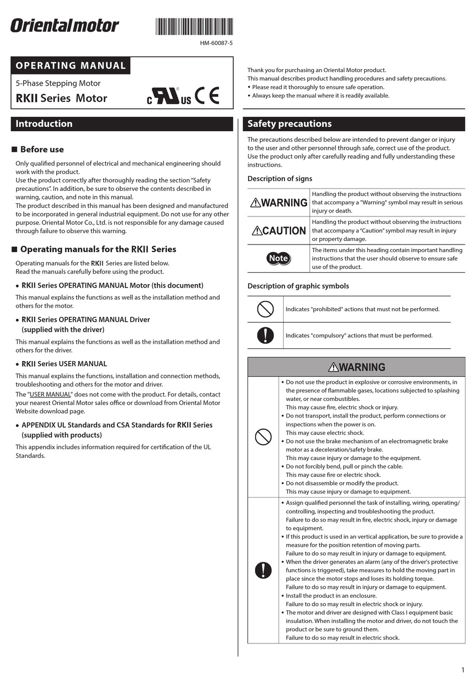 ORIENTALMOTOR RKII SERIES OPERATING MANUAL Pdf Download | ManualsLib