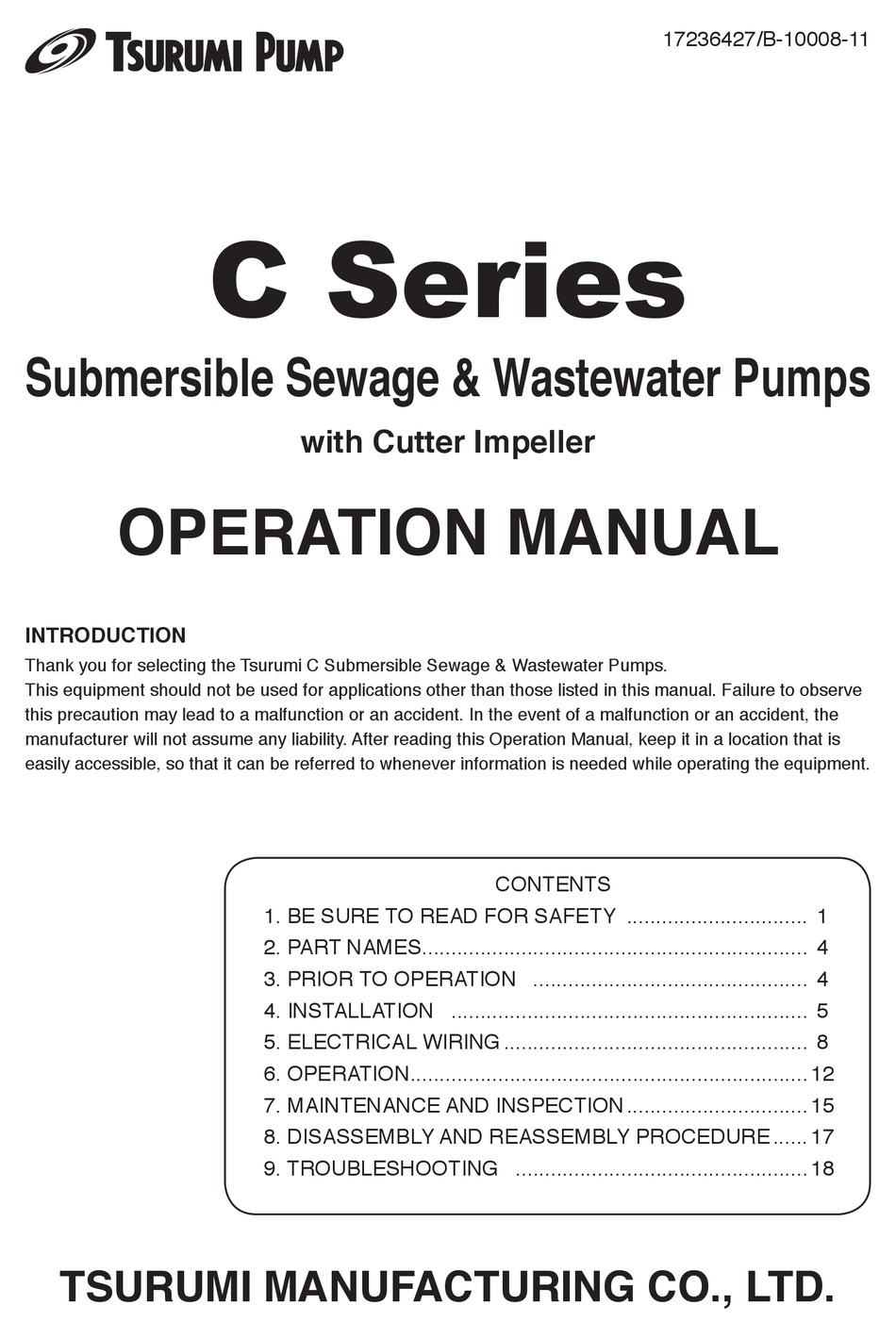 TSURUMI PUMP C SERIES WATER PUMP OPERATION MANUAL ManualsLib