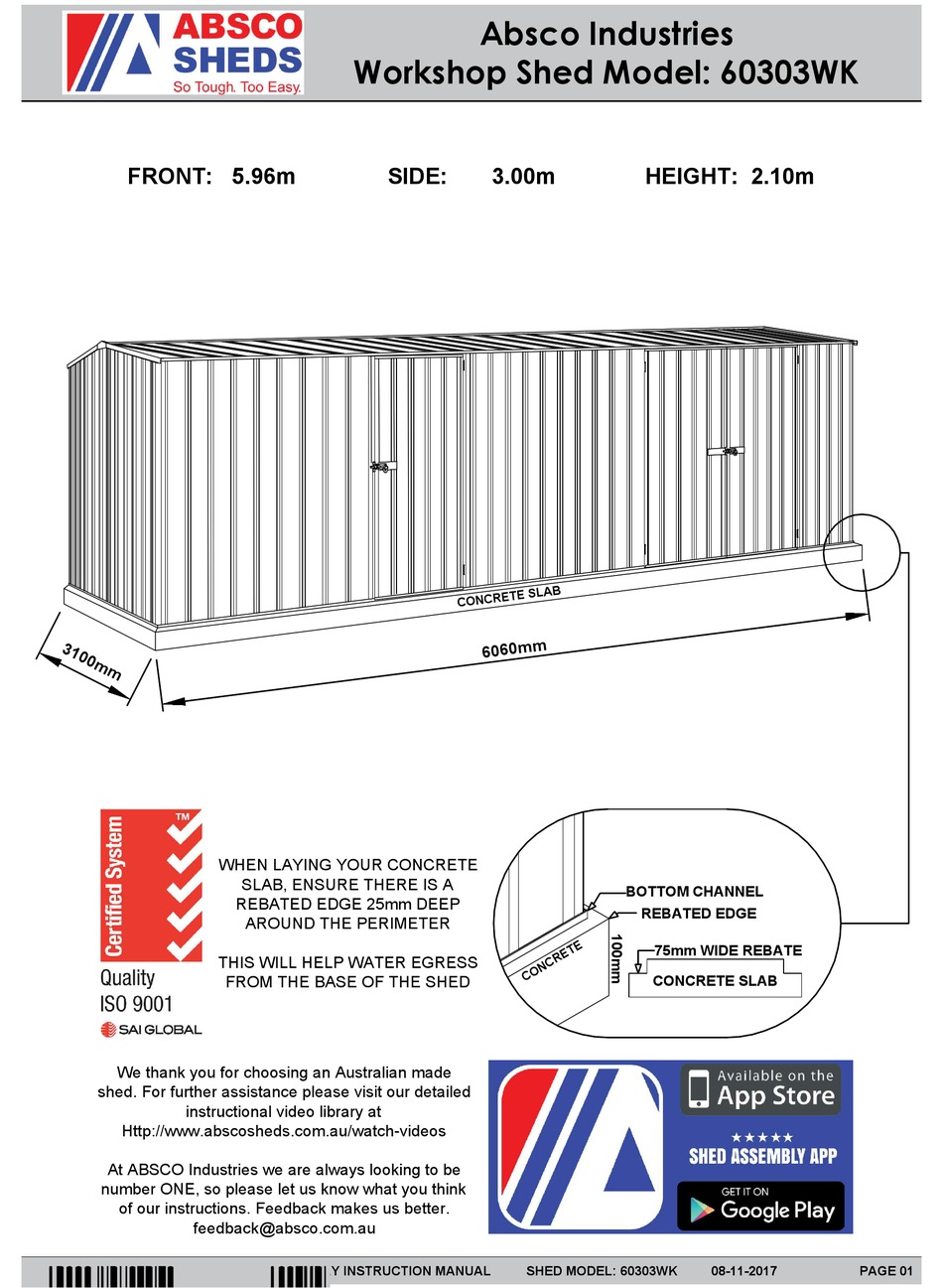 Absco Sheds 60303wk Assembly Instructions Manual Pdf Download Manualslib
