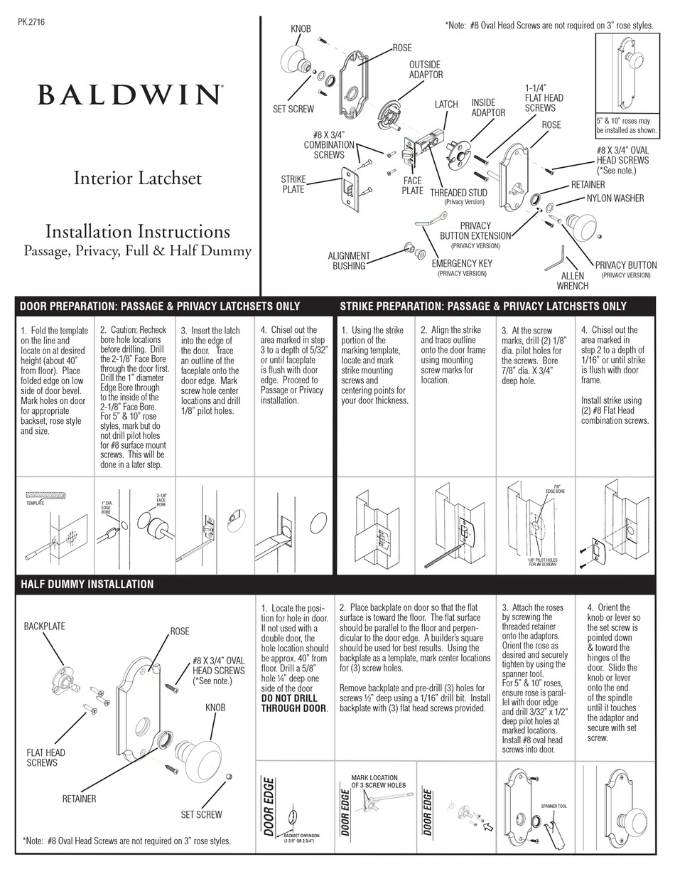 BALDWIN 5080 SERIES DOOR LOCK INSTALLATION INSTRUCTIONS ManualsLib