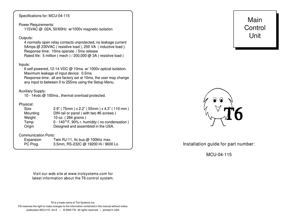 TROL SYSTEMS MCU-04-115 INSTALLATION MANUAL Pdf Download | ManualsLib