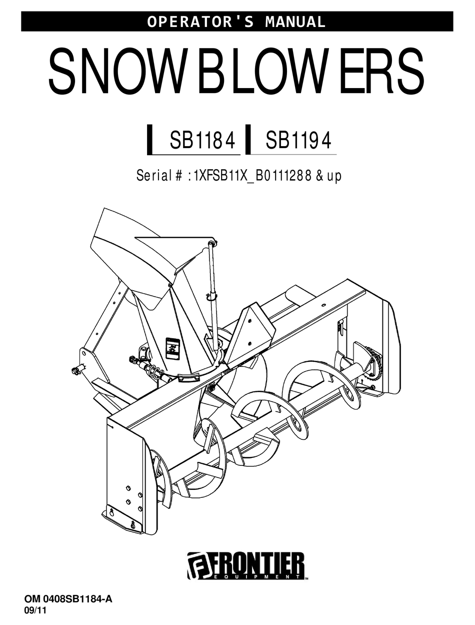 FRONTIER SB1184 SNOW BLOWER OPERATOR'S MANUAL ManualsLib
