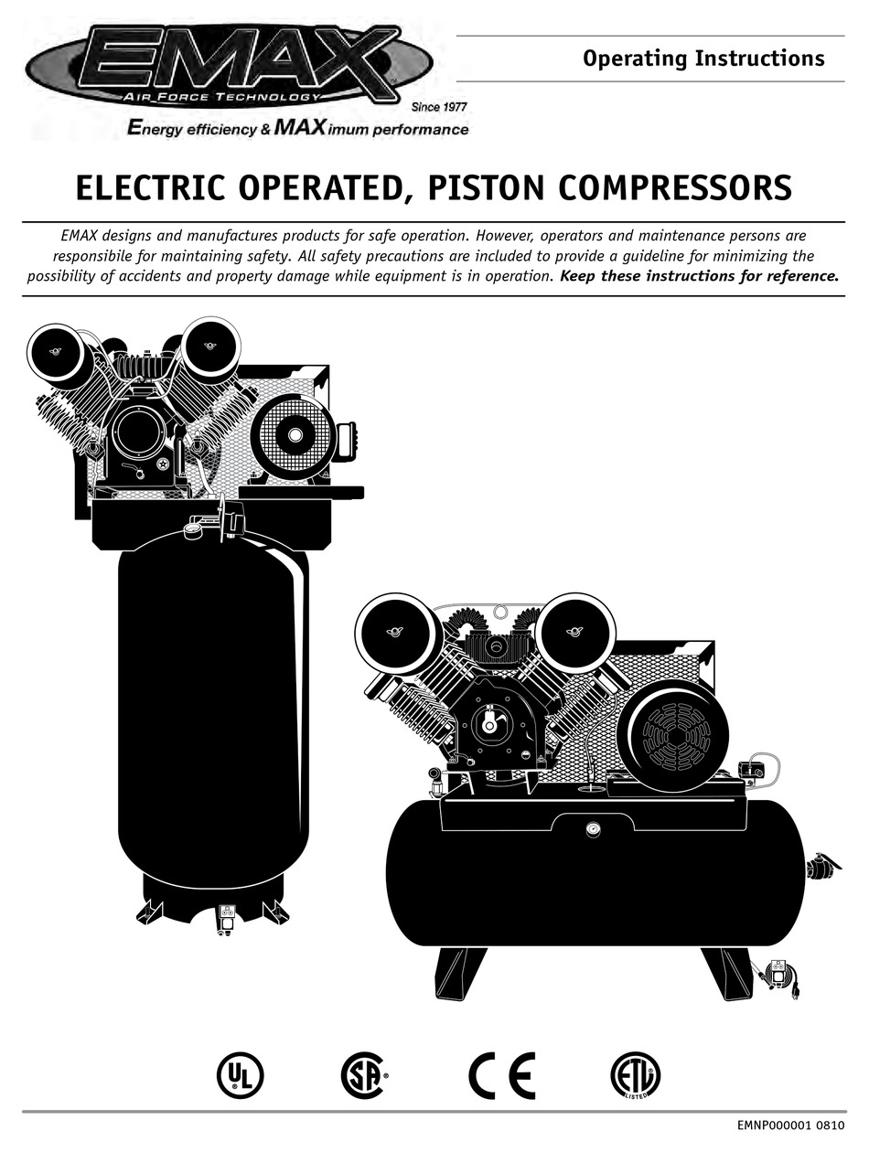 EMAX EP05H080I1 AIR COMPRESSOR OPERATING INSTRUCTIONS MANUAL ManualsLib