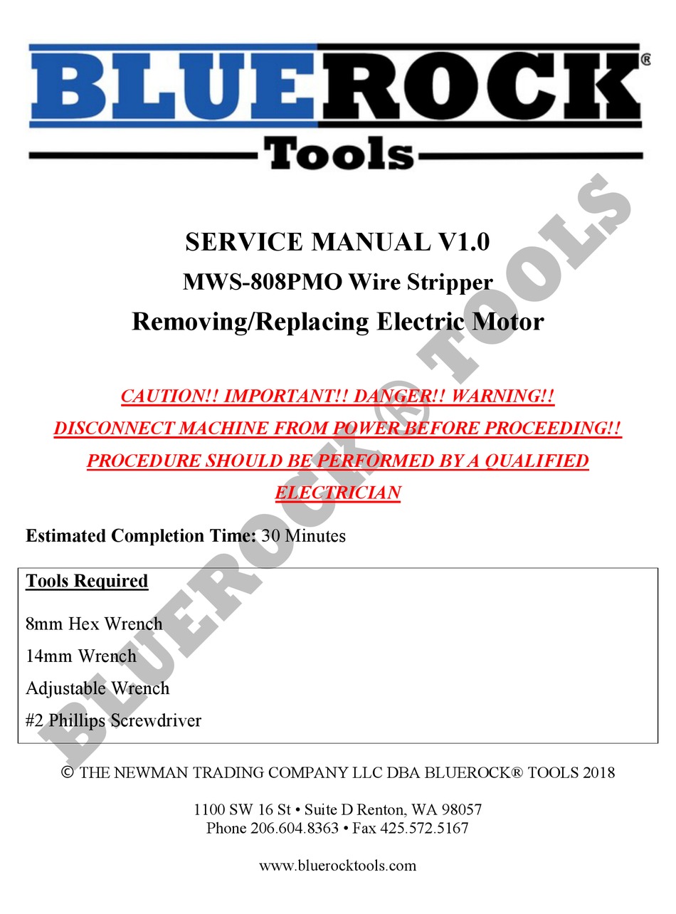 BLUEROCK TOOLS MWS808PMO TOOL SERVICE MANUAL ManualsLib