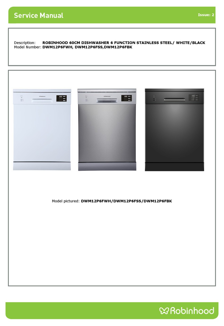 ROBINHOOD DWM12P6FWH DISHWASHER SERVICE MANUAL ManualsLib