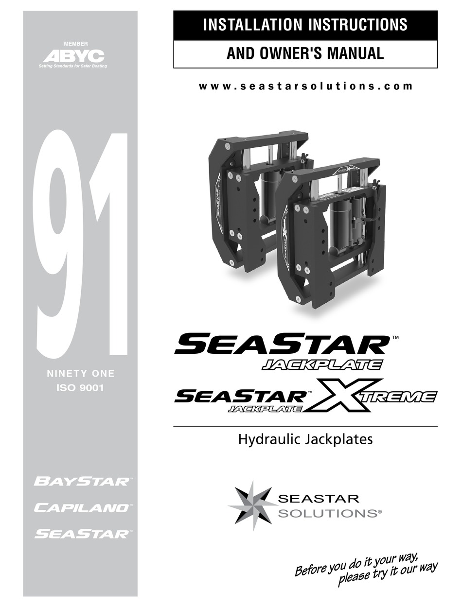 SEASTAR SOLUTIONS SEASTAR JACKPLATE INSTALLATION INSTRUCTIONS AND OWNER'S MANUAL Pdf Download
